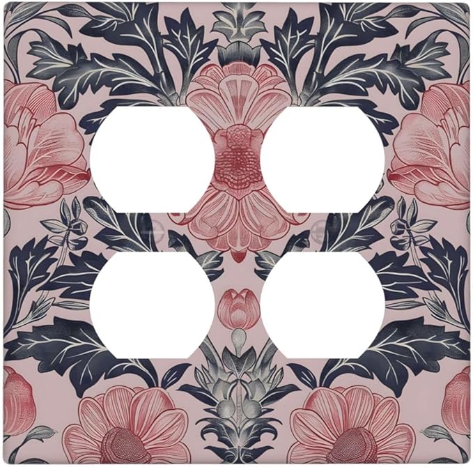 Pink Floral Vintage Botanical Boho Flower Outlet Covers 2 Gang Double Duplex Decorative Light Switch Covers Electrical Wallplates Socket Faceplate for Farmhouse Home Decor