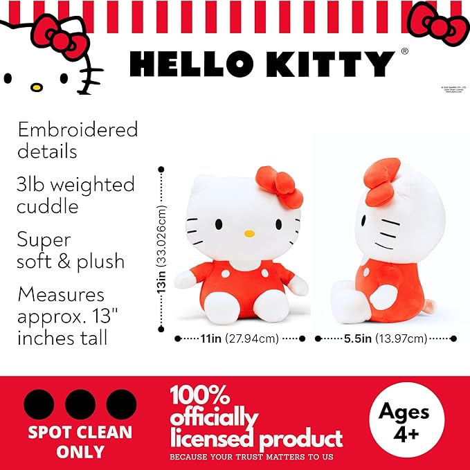 Hello Kitty Bedding Weighted Cuddle Pillow – 3lb Soft Plush & Cozy Sanrio Pillow for Comfort, (Officially Licensed Product) By Franco Calm