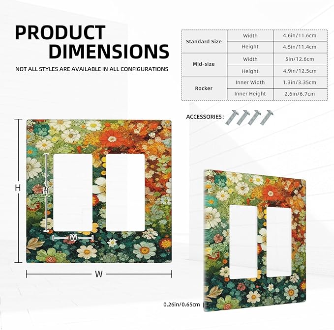 Light Switch Cover Plate Colorful Flowers Green Plants Meadow Floral 2 Gang Double Rocker Outlet Covers Decorative Switch plates Electrical Wall Plates GFCI Receptacle for Bathroom Bedroom