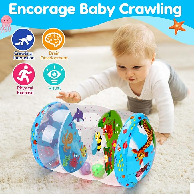 Crawling & Walking Baby Toys 6-12 Months Glowing Jumbo Inflatable Rolling Infant Toy 6 7 8 9 10 12-18 Month Old Tummy Time Sensory Development Light Up Toys for 1 2 Year Old Boy Girl Birthday Gifts