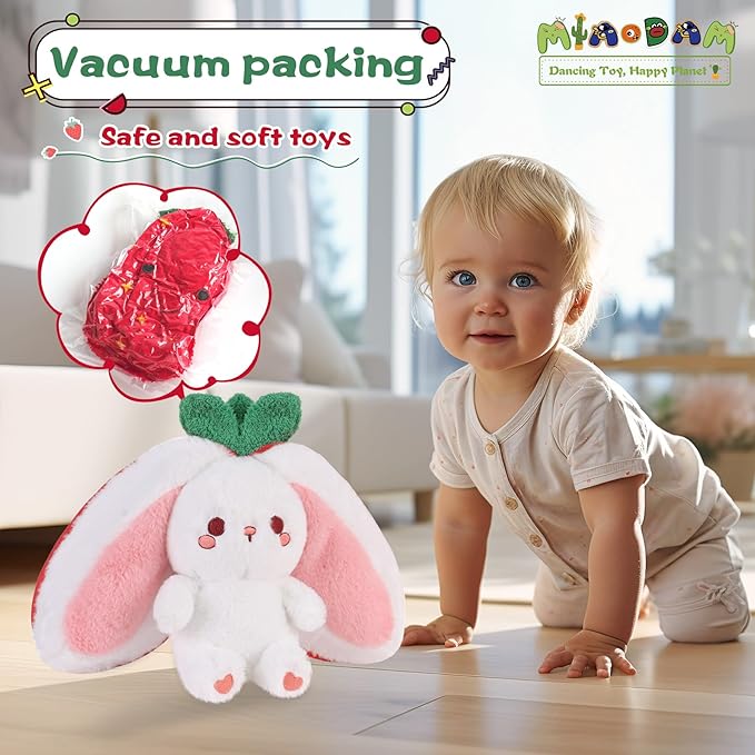 MIAODAM Easter Strawberry Bunny Plush Toy- Cute Soft Huggable Stuffed Animal for Kids & Collectors, Birthday Present & Nursery Decor 10inch