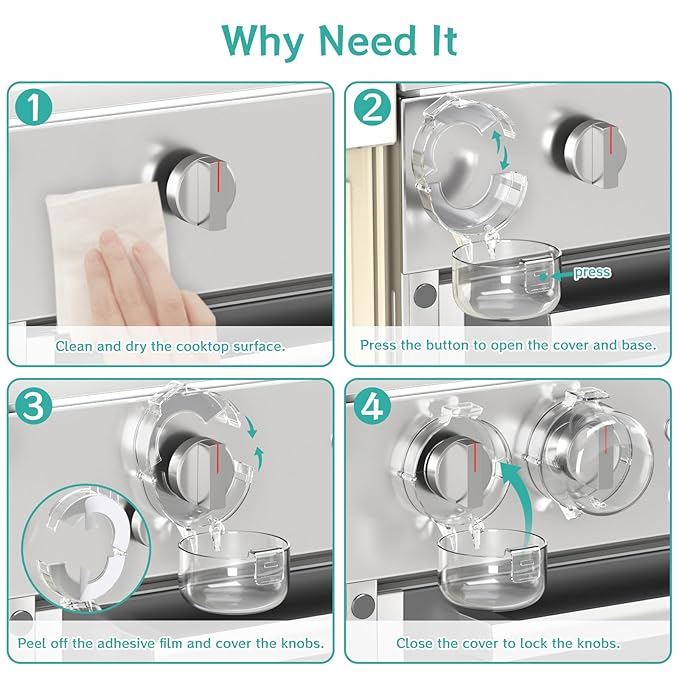 AOSITE Stove Knob Covers for Child Safety - 5 Pack Upgraded Gas Stove Knob Covers with Strong Adhesive, Double Design Childproof Oven Knob Covers for Kids and Pets, Stove Guard Baby Proofing