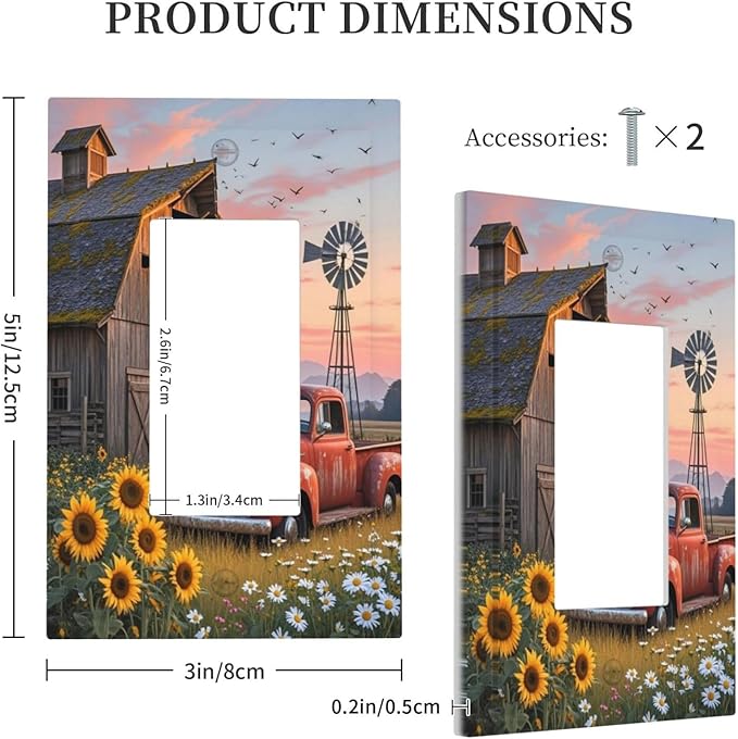 Rustic Barn Red Truck Windmill Sunflower Decorative Outlet Covers 1 Gang Single Rocker Light Switch Cover Plate Wall Plates GFCI Faceplate for Farmhouse Home Decor
