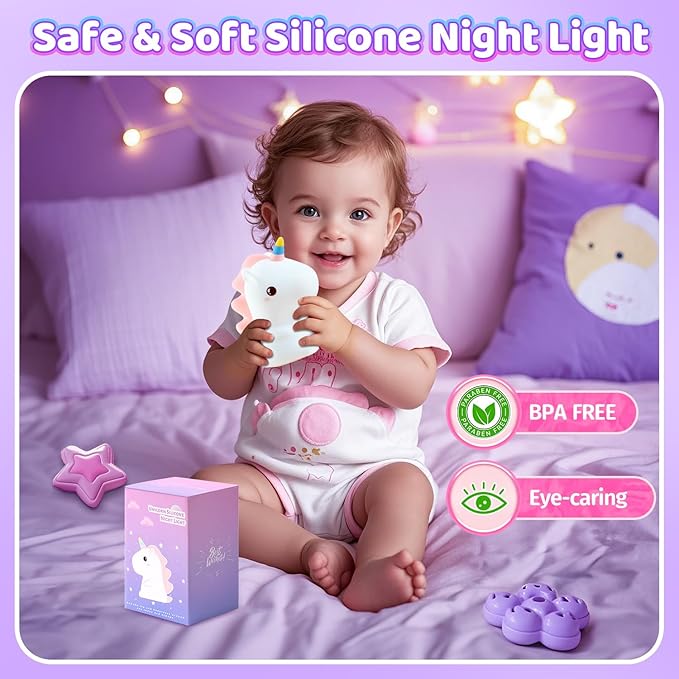 Unicorn Toys, Night Light for Kids Night Light,16 Colors+Silicone+Dimmable+12 Hours Use Nightlight for Kids Room,Unicorn Toys for Girls Age 4-6, Valentines Day Gifts for Kids, Baby, Toddlers, Adults
