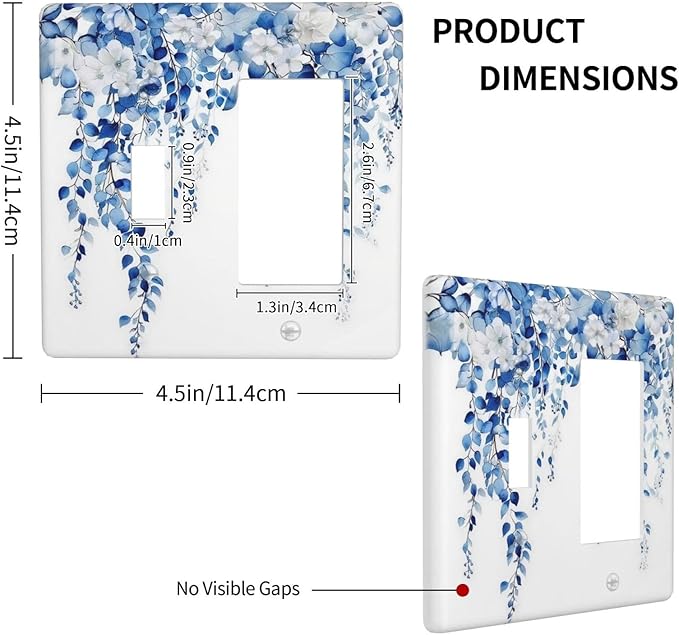 Blue Eucalyptus Leaves Floral Vine Flower Outlet Covers 1 Toggle 1 Rocker Combination Decorative Wall Plate Electrical Switch Plates Light Switch Cover Plate for Bedroom Living Room Decor