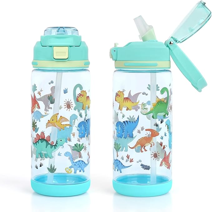 decalsweet Kids Water Bottle 20oz Durable Leak-Proof Plastic Water Cup for Kids Toddlers,With Straw Handle and Pop-Up Spout Cover,Safe for School Sports Daycare Travel & Camp