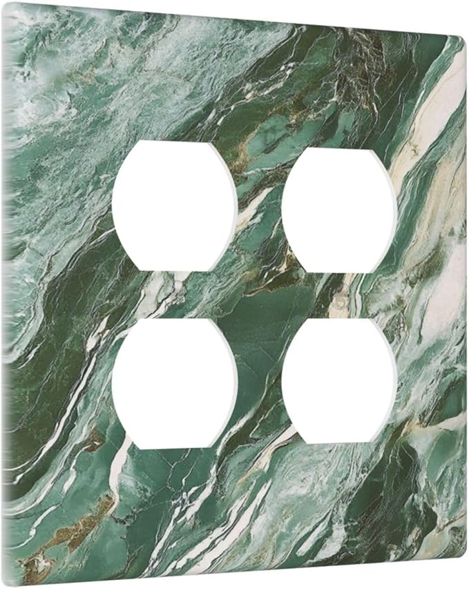 Decorative Outlet Covers with Modern Luxury Green Marble Texture Design 2 Gang Wall Plate Double Duplex Receptacle Light Switch Cover Switch Plate Cover for Kitchen Bathroom Decor