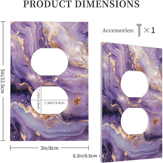 Abstract Purple Gold Marble Texure Luxurious Outlet Covers 1 Gang Duplex Light Switch Cover Decorative Switch Plates Electrical Receptacle Faceplate Wall Plate for Bathroom Living Room Decor