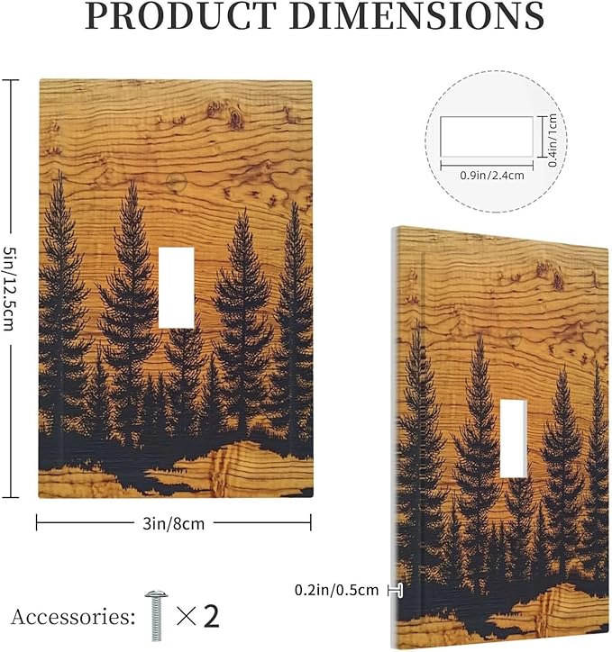 Decorative Light Switch Cover Forest Pine Silhouette Rustic Wood Grain 1 Gang Single Toggle Device Electrical Faceplate Switchplates Decorator Outlet Wall Plate For Farmhouse Cabin Decor