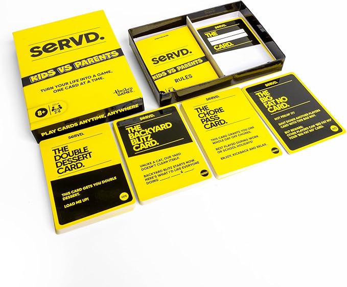 Hasbro SERVD Kids vs Parents Edition Game – Hilarious Real-Life Family Card Game for Kids, Teens, Adults – Fun Challenges – 2-6 Players – Ages 8+