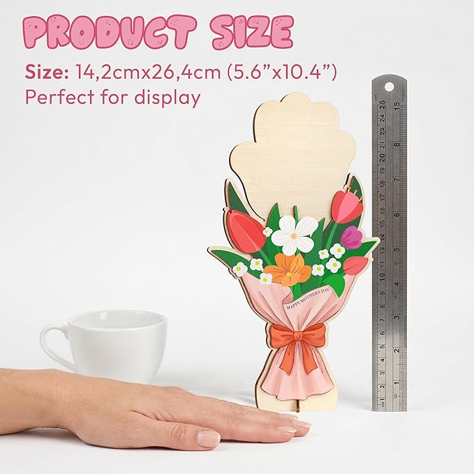 HYPERI DIY Mothers Day Crafts for Kids Handprint Art, Handprints Wooden Rose Flower Bouquet, Mothers Day Gifts for Mom from Kids, for Grandma from Grandkids, Mothers Day Keepsake Craft (Grandma)