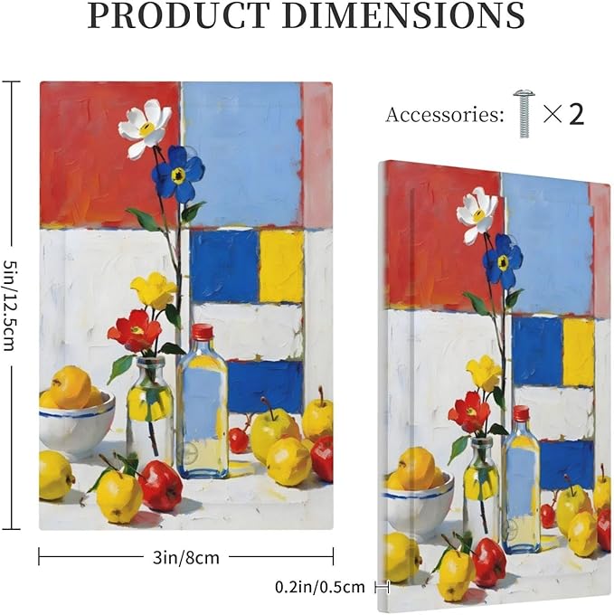 Color Block Floral Still Life Art Red Yellow Blue Abstract Light Switch Cover Plate 1 Gang No Device Blank Electrical Wall Plates Faceplate Decorative Switch Plate Covers for Farmhouse Bedroom Decor