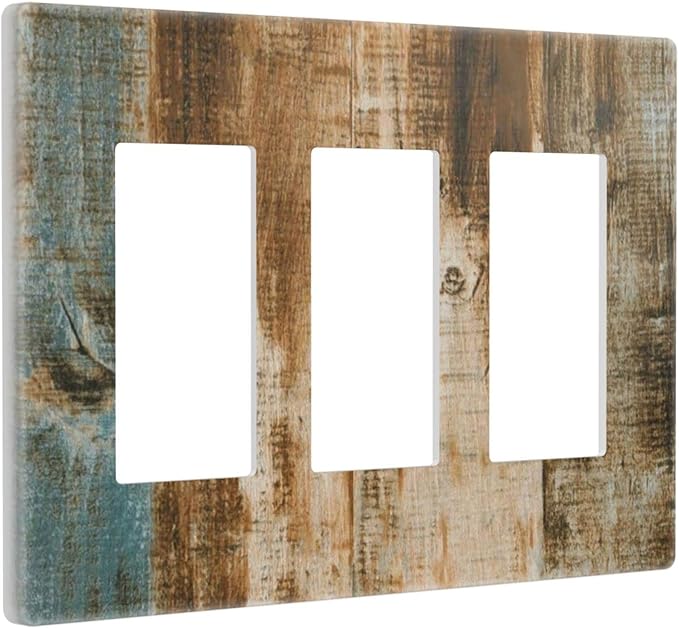 Brown Wood 3 Gang Triple Rocker/Decor Light Switch Wall Plate Cover Decorative Electrical Faceplate for Kids Living Room Bedroom Decor Screwless 6.57" x 4.65