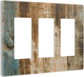 Brown Wood 3 Gang Triple Rocker/Decor Light Switch Wall Plate Cover Decorative Electrical Faceplate for Kids Living Room Bedroom Decor Screwless 6.57" x 4.65