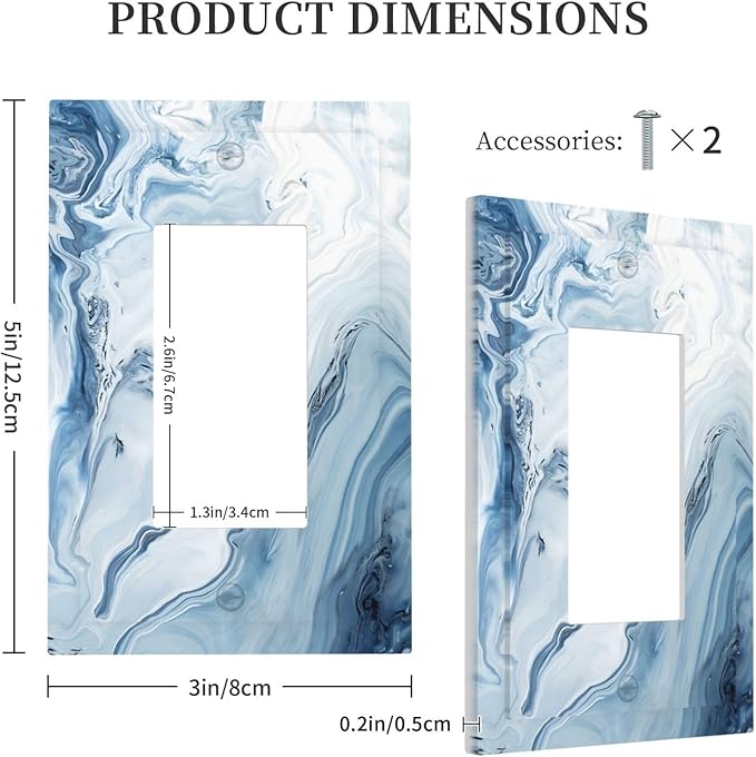 Blue Marble Abstract Ombre Chic Luxury Print Decorative Outlet Covers 1 Gang Single Rocker Light Switch Cover Plate Wall Plates GFCI Faceplate for Bathroom Living Room Decor