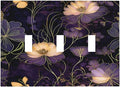 Modern Boho Vintage Gold Purple Dark Floral Modern Abstract Flowers Decorative Switch Plates 3 Gang Wall Plate Faceplate Electrical Wall Panels Triple Toggle Light Switch Cover for Bedroom Living Room