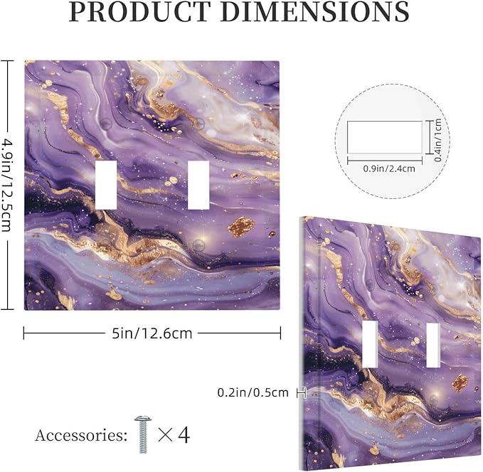 Abstract Purple Gold Marble Texure Luxurious Decorative Switch Plates 2 Gang Double Toggle Outlet Light Switch Cover Wall Plate Electrical Faceplate for Bathroom Living Room Decor
