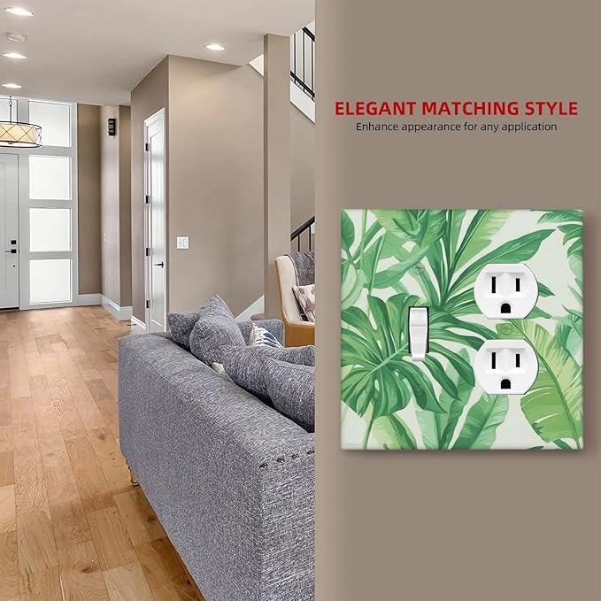 Wallplates Tropical Palm Tree Leaf Green Plant 1 Toggle 1 Duplex Switch Plate Electrical Gfci Faceplate Decorative Light Switch Covers For Bed Room Living Room Decor
