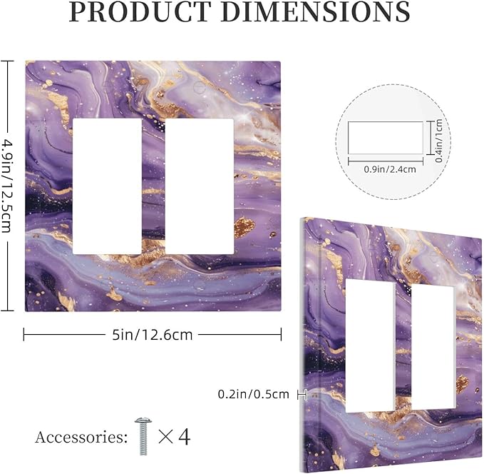 Abstract Purple Gold Marble Texure Luxurious Decorative Outlet Covers 2 Gang Double GFCI Rocker Electrical Wall Panels Light Switch Cover Plate for Bathroom Living Room Decor
