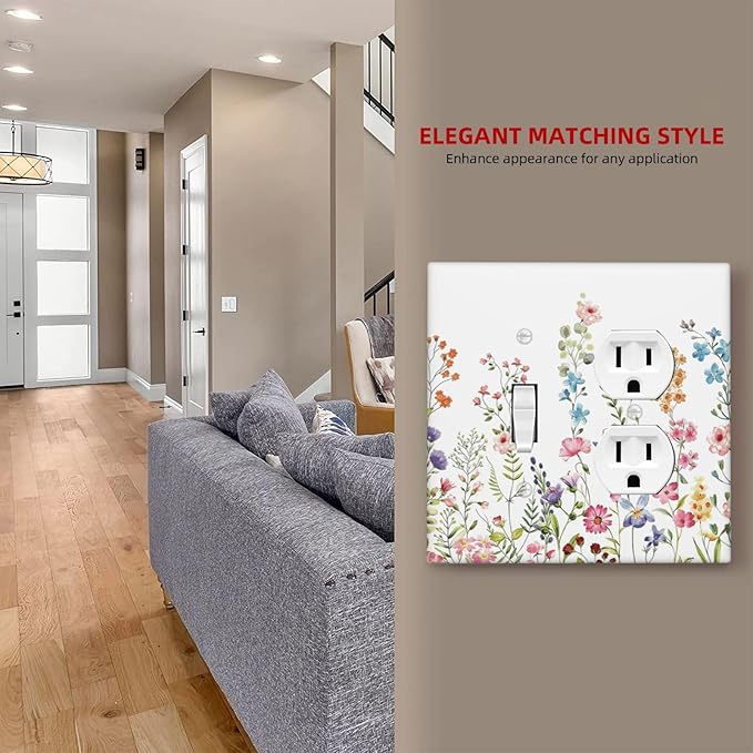 Boho Watercolor Wildflowers Floral Plants Flower Wallplates 1 Toggle 1 Duplex Switch Plate Electrical GFCI Faceplate Decorative Light Switch Covers for Bedroom Living Room Decor