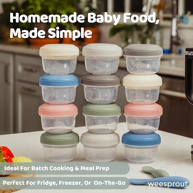 WeeSprout Leakproof Baby Food Storage - 12 Set, Small Plastic Containers with Lids, Lock in Freshness, Nutrients & Flavor, Freezer & Dishwasher Friendly, 4oz Snack Containers (Variety Pastel)