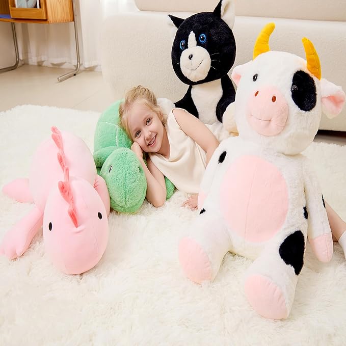 JOD® 27 inch 5 lbs Cow Weighted Stuffed Animals, Large Weighted Plush Toy – Cute Cow Plush Pillow, Soft Kawaii Weighted Plushie Gift for Kids & Adult (68CM)