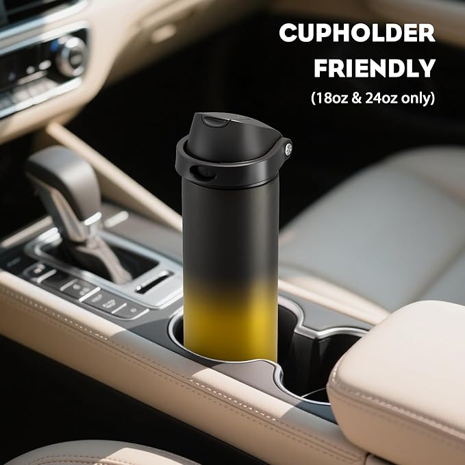 POWCAN 24 oz Insulated Water Bottle: 2-in-1 Lid with Push-Button Spout & Quick-Flip Straw, Leakproof, Cold 24Hrs, Car Cupholder Friendly, Stainless Steel Cup for Sports, School, Travel, Camping (King)