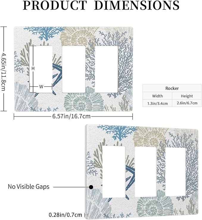 Blue Nautical Beach Coral Starfish 3 Gang Triple Rocker/Decorator Light Switch Wall Plate Cover Decorative GFCI Electrical Faceplate Switchplate Dimmer