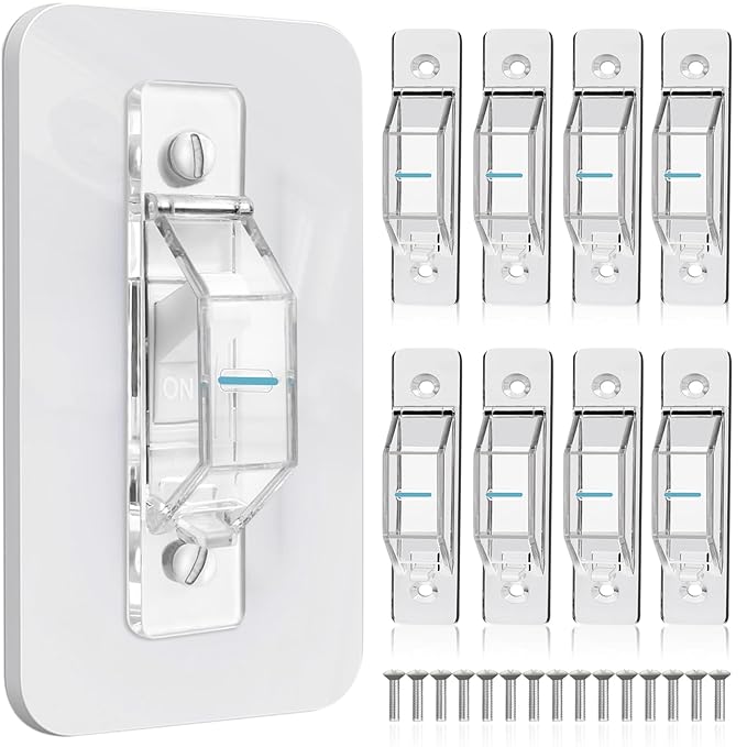 8 Pack Light Switch Cover Guard,Wall Light Switch Lock With Glow In The Dark Effect, Child Proof Wall Switch Cover Keeps Lights or Switches from Being Accidentally Turned ON or OFF （Clear)