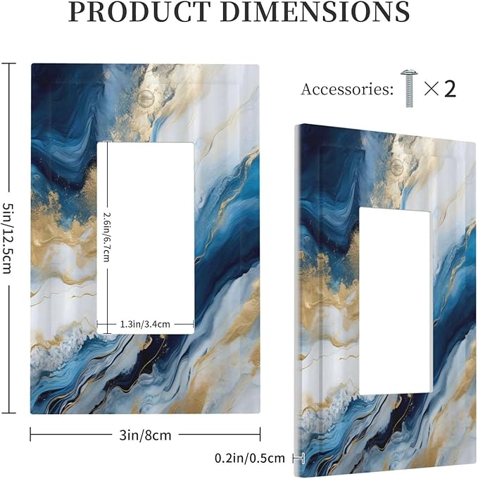 Abstract Blue Granite Luxury Watercolor Marble Texture Print 1 Gang Rocker Light Switch Covers Decorative Unique Single Decora Outlet Wall Plate Faceplate Switchplate GFCI for Bathroom Decor
