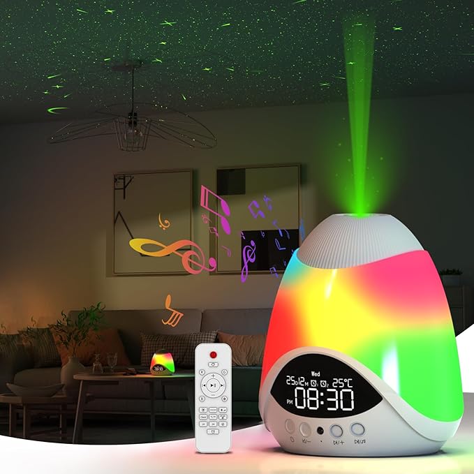 Star Projector for Bedroom,Night Lights for Kids,16 Color Dimmable Night Light,Nightstand Lamp with Remote,Alarm Clock,White Noise,Bluetooth Speaker Lighting for Gifts Girls,Boys,Adults,Party,Holiday