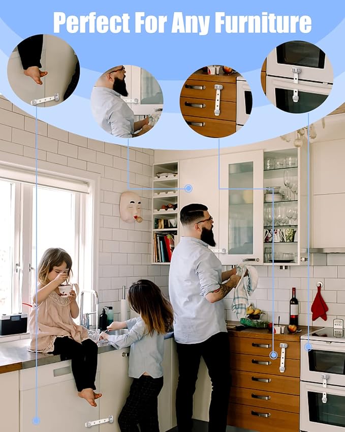 Baby Proofing Child Safety Locks(3 PCS) - Cabinet Locks for Babies,Adhesive Cabinet Latches, Multi-Purpose for Fridge Drawers,Ovens Toilet Seats,Trash Can, No Drilling (3 Count)