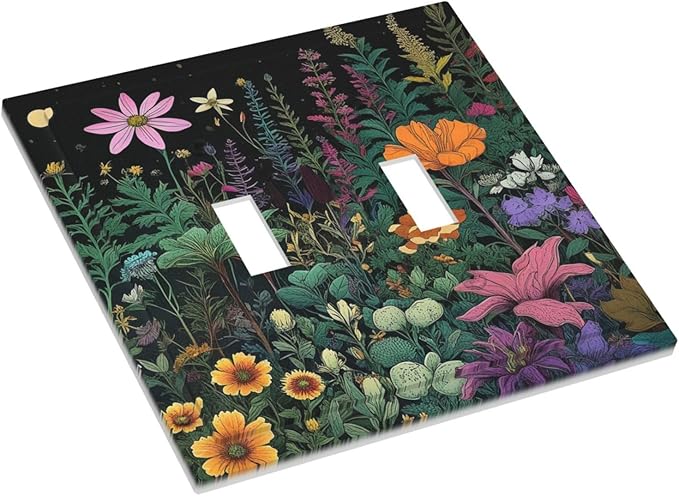 Decorative Light Switch Cover Plate Brainstorming Sketches of Weeds Wildflowers Plants 2 Gang Wall Plate Oversized Double Toggle Two Switch Wall Cover Plate Face Plate
