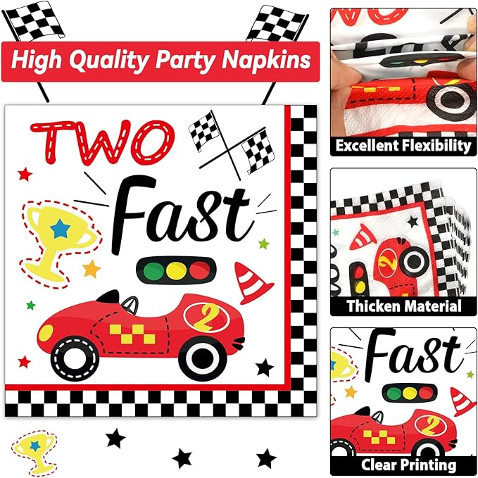 48Pcs Two Fast Plates and Napkins Two Years Old Birthday Party Decorations set Race Car 2nd Party Supplies Racing 2 fast Birthday Racing Sports Themed Disposable Tableware for Kids Boys Serves 24