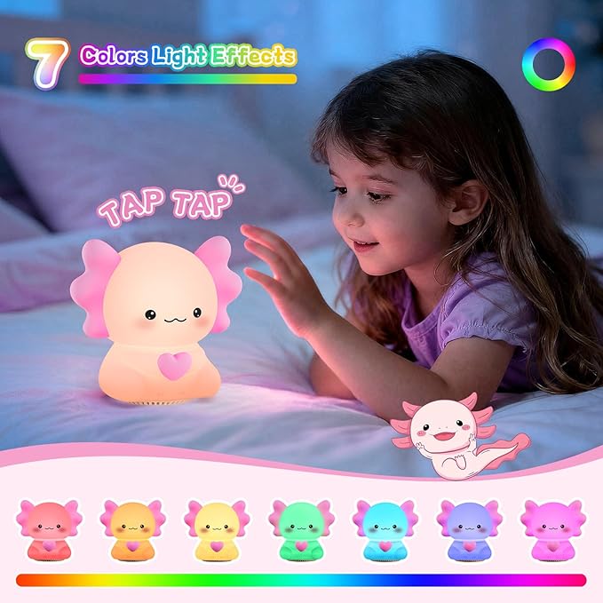 Kids Night Light with Wireless Speaker, Portable 7 Colors Dimmable Warm Touch Night Lamp with Remote Control, White Noise Machine for Baby Sleeping with Night Light
