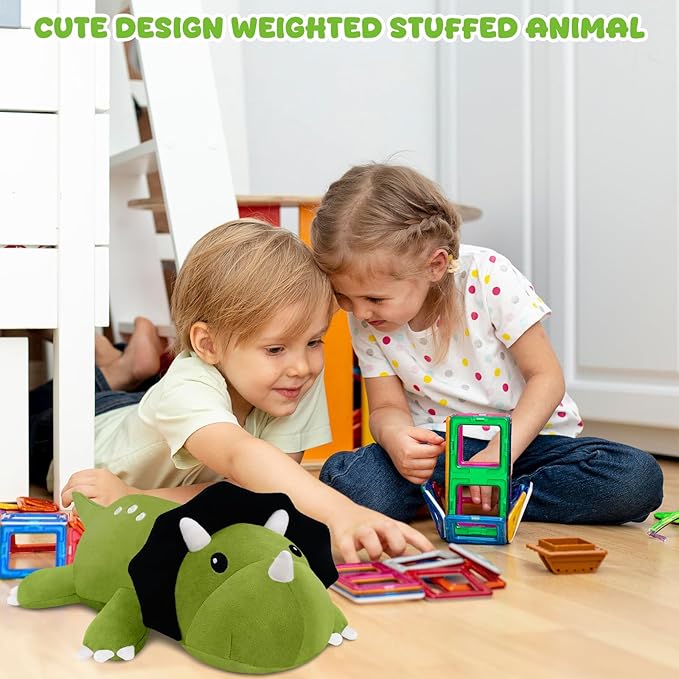 TOYSYM Weighted Stuffed Animals Triceratops, Dinosaur Plush with Weighted Beads, Cute Triceratops Dinosaur Stuffed Animals Pillow Gifts for Adults Kids Boys Girls 13.8inch