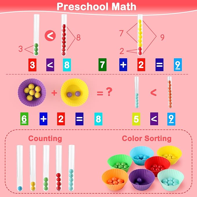 INIFEIDALA Montessori Wooden Educational Toys for 3-6 Year Olds,Counting & Color Sorting Toys with Tweezer Tongs,Preschool Learning Activities,STEM Math Manipulatives to Develop Fine Motor Skills