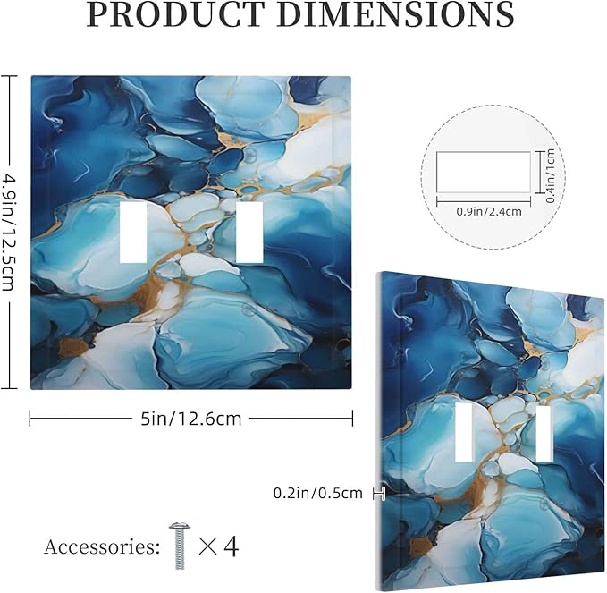Decorative Light Switch Plate Covers Artistic Abstract Blue Marble Gold Line Painted 2 Gang Wall Plate Double Toggle Switch Cover Plate Electric Dual Device Electrical Faceplate