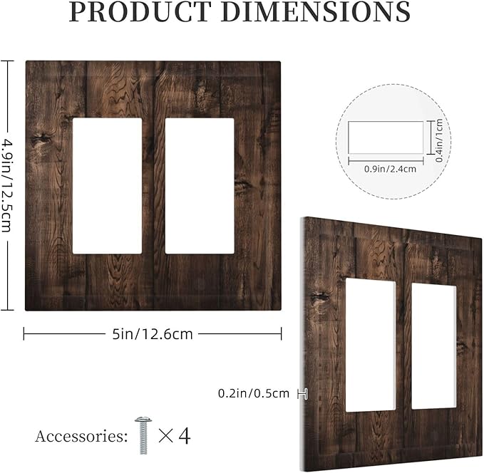 Rustic Brown Wood Plank Vintage Wooden Texture Print Decorative Outlet Covers 2 Gang Double GFCI Rocker Electrical Wall Panels Light Switch Cover Plate for Farmhouse Home Decor