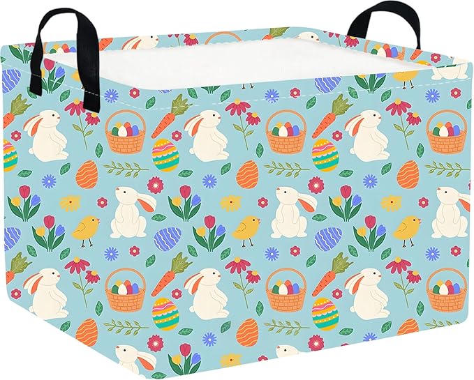 FXOLCSHE Rectangular Easter Bunny basket,Baby Hamper,Kids Toy Storage Basket for Easter,Kids Storage Bin,Toy Gift Organizerm,Easter empty room decor(Easter Bunny)