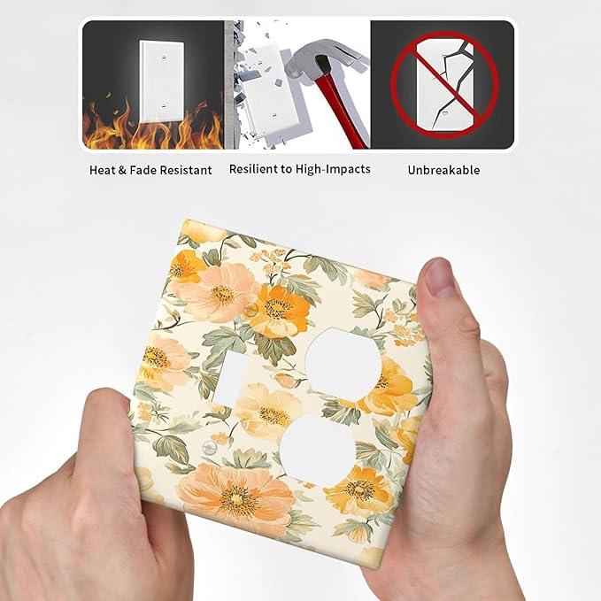 Outlet Covers Vintage Floral Pastel Flower Pattern 1 Toggle 1 Duplex Switch Plate Covers Electrical Light Switch Cover Plate Decorative Wall Plate Socket Cover for Bedroom Cabin Decor
