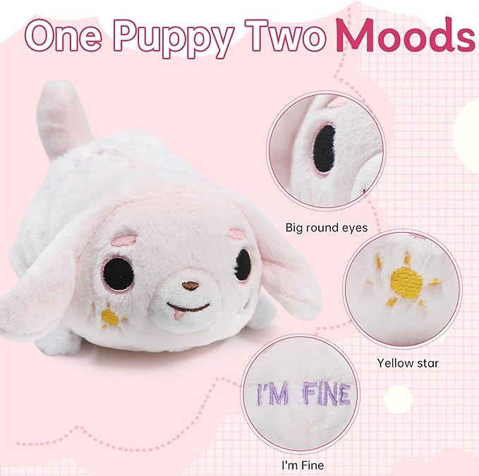 Mood Puppy Plush Toy – Double-Sided Feelings Dog for Emotional Expression, Soft Comfort Stuffed Animal Companion, Cute 6 Inch Plush Gift for Kids, Teens & Adults
