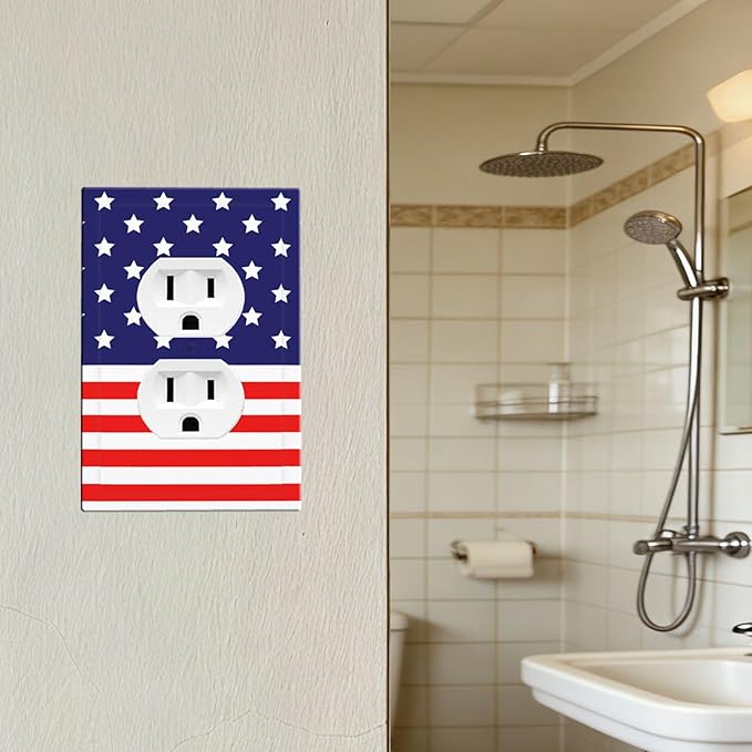 American Flag Duplex Wall Plate - 1-Gang Standard US Size Patriotic Stars & Stripes Outlet Covers, 4th of July USA Pride for Holiday Decor