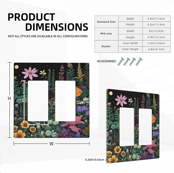 Decorative Outlet Covers Brainstorming Sketches of Weeds Wildflowers Plants 2 Gang Wall Plate Double Rocker Two Switch Wall Cover Plate Jumbo Dual Electrical GFCI Face Plate