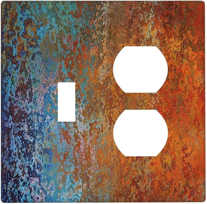 Light Switch Cover Red/Celestial Blue Rust Colorful Metal Rusty 2 Gang Outlet Cover 1 Toggle Duplex Decorative Switchplate Wall Plate Electrical Receptacle Art Faceplate for Bedroom Bathroom