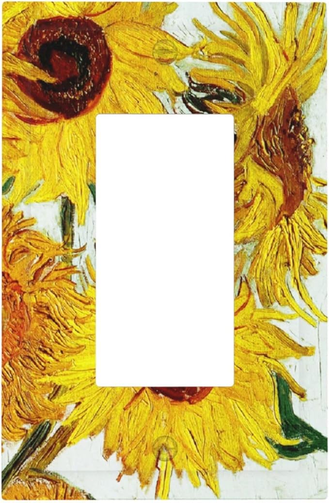 Rustic Sunflower Oil Painting Vintage Flowers Decorative Outlet Covers 1 Gang Single Rocker Light Switch Cover Plate Wall Plates GFCI Faceplate for Bed Room Living Room Decor
