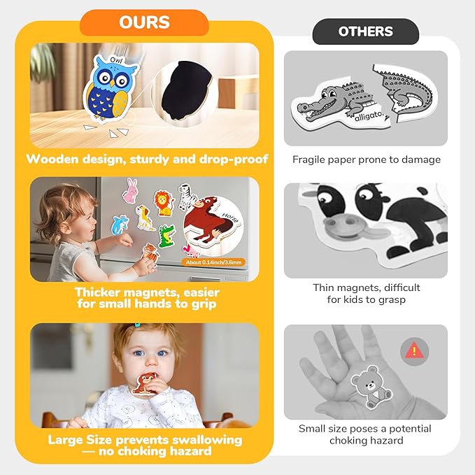 JoyCat Wooden Fridge Magnets for Kids – 26 Cute Animals & Uppercase Letters for Toddlers, Magnetic Alphabet Refrigerator Toys, Fun Educational Learning Gifts for Preschool 2 3 4 5 Years Old