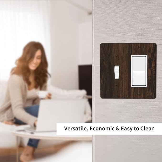 Light Switch Cover Plate Dark Brown Wood Grain Rustic Country Wooden 2 Gang Toggle Rocker Combo Wall Plates Decorative Switch Plates and Outlet Covers Socket Cover for Farmhouse Home Decor