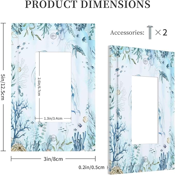 Decorative Outlet Covers Jellyfish Teal Blue Ocean Turtle Coastal Beach 1 Gang Single Rocker Light Switch Cover Plate Wall Plates GFCI Faceplate for Bedroom Bathroom Decor