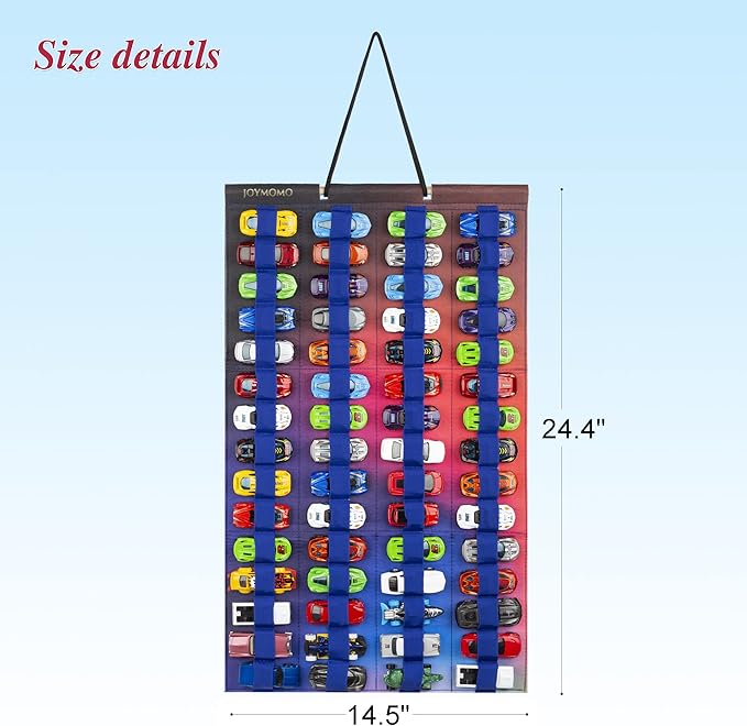 Hanging Storage Organizer for Toy Cars Felt Display Case Hold Up 60 Toy Cars (Without Accessories) (Colorful)
